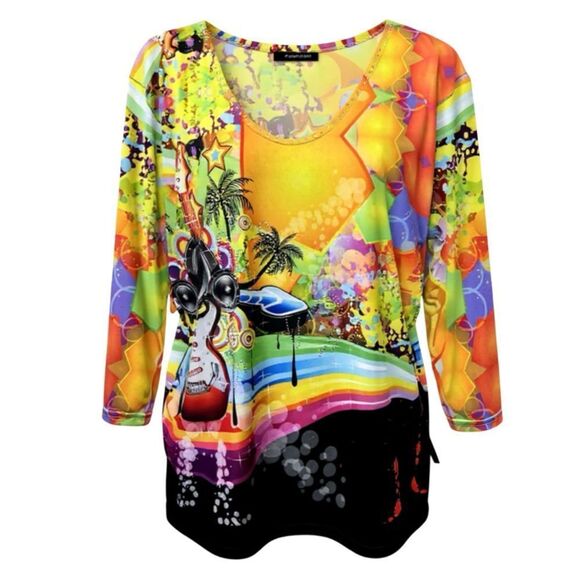 🛍️ Valentina Colorful Abstract rhinestone guitar music Top size medium - Picture 4 of 5